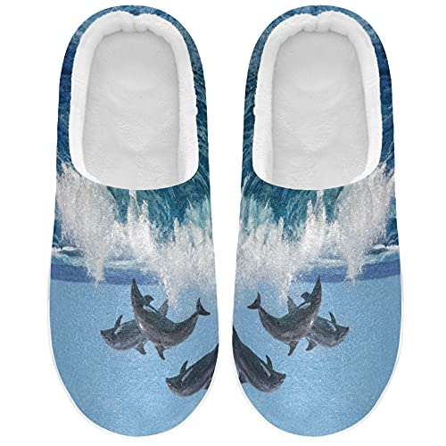 Linomo Ocean Sea Delphin Hausschuhe für Damen, Hausschuhe, Hausschuhe, Socken, Hausschuhe, Schlafzimmer-Schuhe, mehrfarbig, 43/44 EU von Linomo