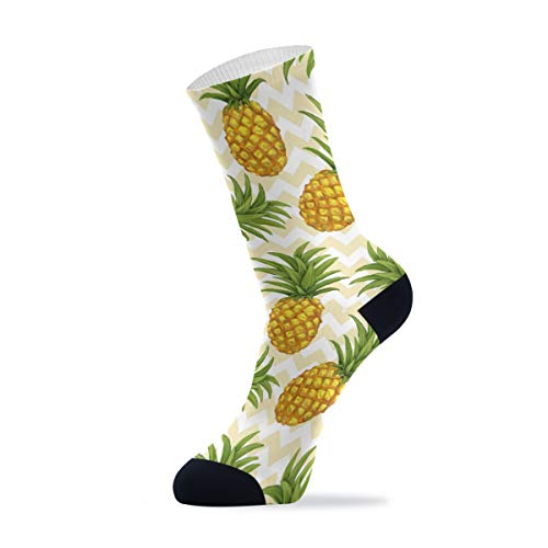 Linomo Sommer Ananas Zickzack Ausgefallene Outdoor-Sport Lässig Crew Socken Hohen Knöchel, Kleid Socken für Männer Frauen 1 Pack von Linomo