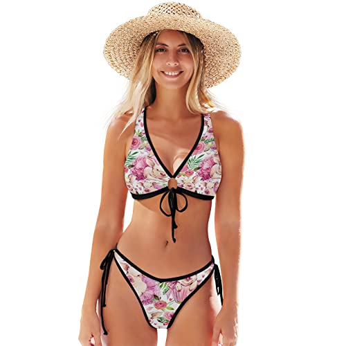 Linomo Süß Schwein Pippy Rosa Rose Damen Bikini Set Zweiteiliger Badeanzug Bademode Swimsuit von Linomo