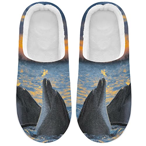 Linomo Süß Tier Delphin Hausschuhe für Unisex Damen Männer Hausschuhe Wärme Drinnen Hausschuhe Schlafzimmer Schuh von Linomo