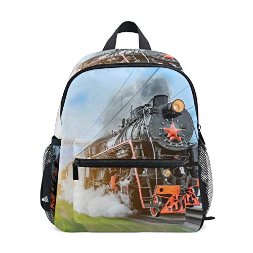 Linomo Vintage Dampflokomotive Zug Kinder Rucksack Daypack Rucksack Büchertasche Vorschule Kleinkind Rucksäcke Kindergarten Schultertasche für Jungen Mädchen Kind von Linomo