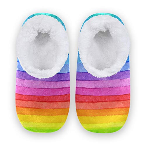 linomo Bunt Regenbogen Hausschuhe für Unisex Damen Männer Winter Hausschuhe Wärme Drinnen Hausschuhe Schlafzimmer Socken Schuh von Linomo