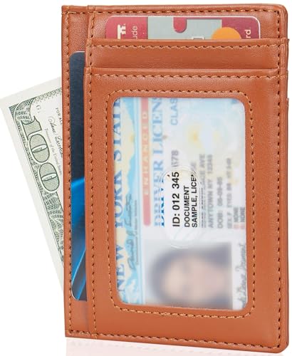 LinsCraft Schlanke minimalistische Brieftasche, kleine Leder-Fronttaschen-Brieftaschen, RFID-Blockierung, Kreditkartenetui für Männer Frauen, APW Braun von LinsCraft