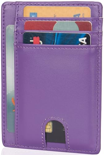 LinsCraft Schlanke minimalistische Brieftasche, kleine Leder-Fronttaschen-Brieftaschen, RFID-Blockierung, Kreditkartenetui für Männer Frauen, APW Dark Purple, Modern von LinsCraft