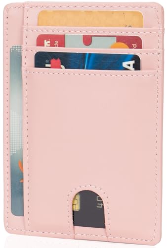 LinsCraft Schlanke minimalistische Brieftasche, kleine Leder-Fronttaschen-Brieftaschen, RFID-Blockierung, Kreditkartenetui für Männer Frauen, APW Pink von LinsCraft