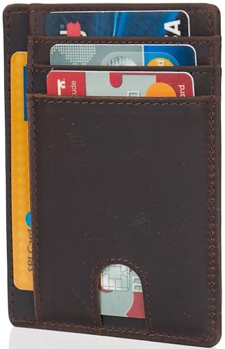LinsCraft Schlanke minimalistische Brieftasche, kleine Leder-Fronttaschen-Brieftaschen, RFID-Blockierung, Kreditkartenetui für Männer Frauen, Crazy Horse Dunkelbraun von LinsCraft