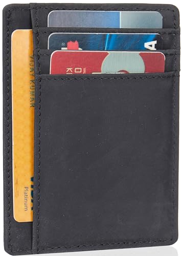 LinsCraft Schlanke minimalistische Brieftasche, kleine Leder-Fronttaschen-Brieftaschen, RFID-Blockierung, Kreditkartenetui für Männer Frauen, Crazy Horse Schwarz von LinsCraft