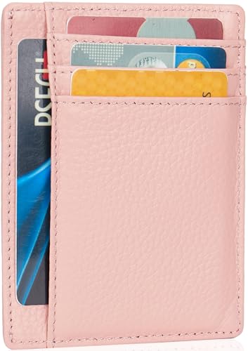 LinsCraft Schlanke minimalistische Brieftasche, kleine Leder-Fronttaschen-Brieftaschen, RFID-Blockierung, Kreditkartenetui für Männer Frauen, Litchi Pink von LinsCraft