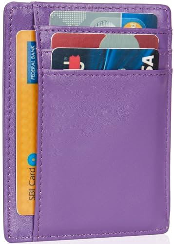 LinsCraft Schlanke minimalistische Brieftasche, kleine Leder-Fronttaschen-Brieftaschen, RFID-Blockierung, Kreditkartenetui für Männer Frauen, PW Dark Purple von LinsCraft
