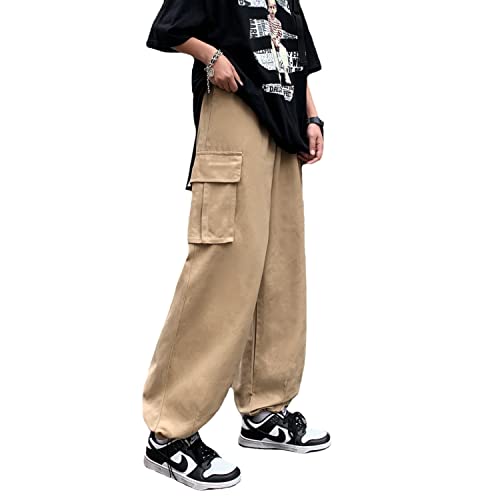 Damen Cargohose Y2K Baggy Streetwear Cotton Loose Fit mit Taschen weitem Bein von Linsennia