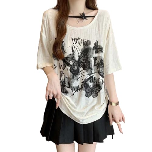 Emo-Grunge-Shirt Damen-T-Shirts Grafik-Baby-Y2K-Oberteile Alternative Kleidung Fake-Zweiteiler Kurzarm-Vintage-T-Shirts von Linsennia