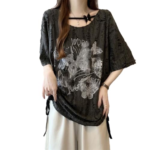 Emo-Grunge-Shirt Damen-T-Shirts Grafik-Baby-Y2K-Oberteile Alternative Kleidung Fake-Zweiteiler Kurzarm-Vintage-T-Shirts von Linsennia