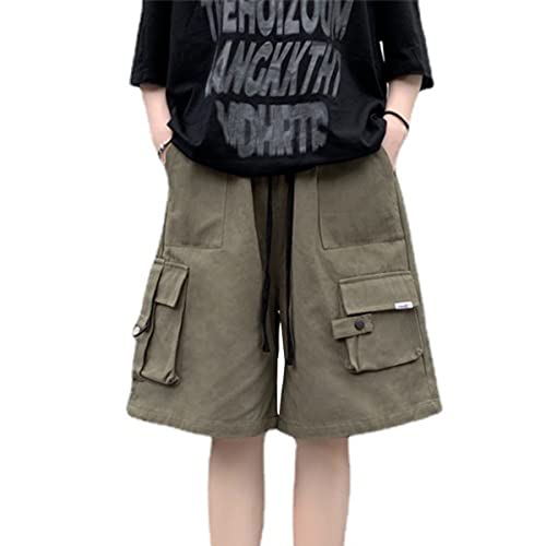 Kurze Hose Damen Knielang Bermuda Cargo Shorts Sommer Loose Fit Casual Harajuku (Army Green,M) von Linsennia