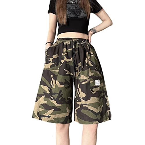 Linsennia Cargo Shorts Damen Camouflage hoch taillierte Y2k Bermuda Shorts mit Taschen Knielang Casual (#103 Army Green,S) von Linsennia