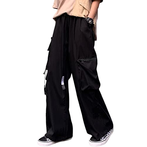 Linsennia Cargohose Damen Baggy Y2k Aesthetic Teenager Mädchen Cargo Parachute Pants Women Freizeithose Weite High Waist Streetwear (Black,M) von Linsennia