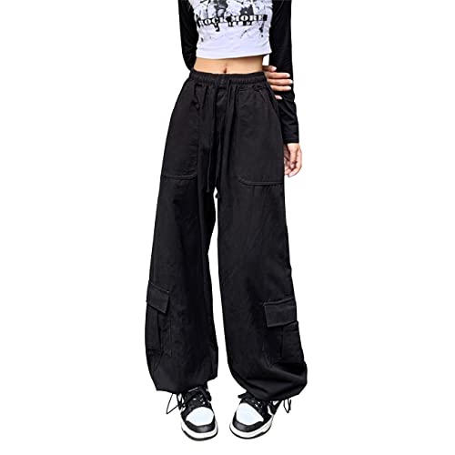 Linsennia Cargohose Damen Baggy Y2k Cargo Parachute Pants Weite Teenager Mädchen High Waist Streetwear Harajuku Goth von Linsennia