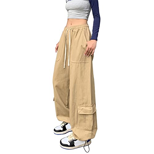 Linsennia Cargohose Damen Baggy Y2k Cargo Parachute Pants Weite Teenager Mädchen High Waist Streetwear Harajuku Goth von Linsennia