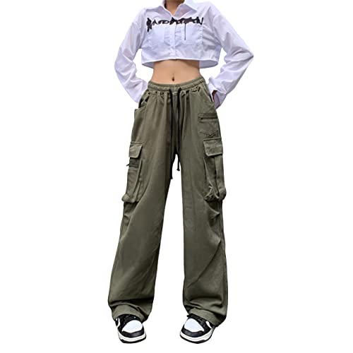 Linsennia Cargohose Damen Baggy Y2k Cargo Parachute Pants Weite Teenager Mädchen High Waist Streetwear Harajuku Goth von Linsennia