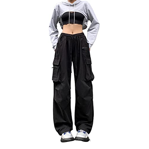 Linsennia Cargohose Damen Baggy Y2k Cargo Parachute Pants Weite Teenager Mädchen High Waist Streetwear Harajuku Goth von Linsennia