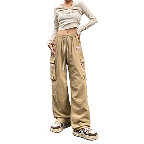 Linsennia Cargohose Damen Baggy Y2k Cargo Parachute Pants Weite Teenager Mädchen High Waist Streetwear Harajuku Goth von Linsennia