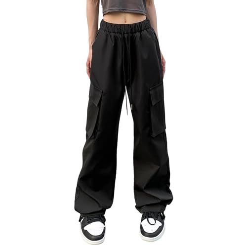 Linsennia Cargohose Damen Y2k Leicht Wide Leg Wanderhose Baggy High Waist Parachute Pants Outdoor Weites Bein von Linsennia