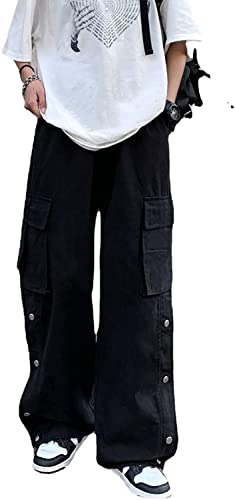 Linsennia Gothic Cargohose Damen High Waist Parachute Pants Herren Mädchen Seitenschlitz Baggy Streetwear Y2K Hose von Linsennia