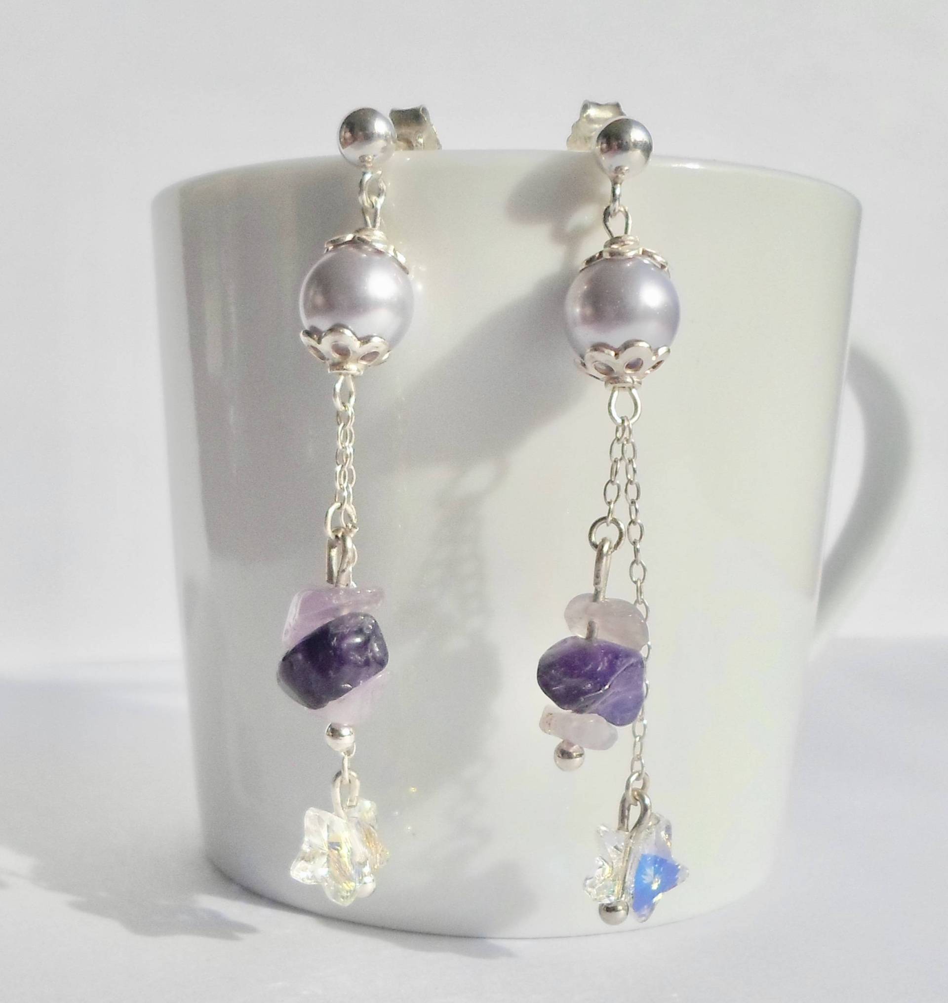 Sterling Silber Ohrringe Mit Swarovski Sternen Und Amethysten Sterling Silber Ohrringe Mit Swarovski Sternen Und Amethysten von LinseyyCreations