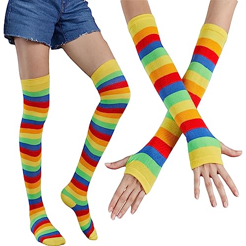 Bunte Gestreifte Socken Damen Überknie Kniestrümpfe Overknee-Strümpfe, Niedlich, Bunt, Regenbogen-Socken, Cosplay-Party von Linsition