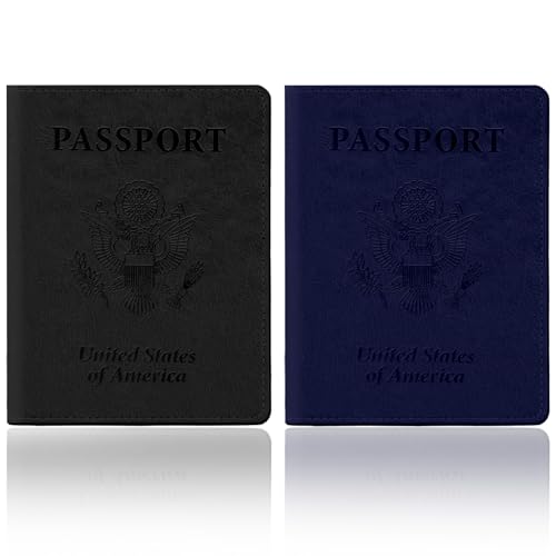 Reisepasshülle, 2 Stück, Reisepasshülle aus Leder, für Damen, Herren, Familie, Schwarz und Dunkelblau Reisepasshülle, 2 Stück, Reisepasshülle aus Leder, für Damen, Herren, Familie, Schwarz und Dunkelblau von Linsuminn