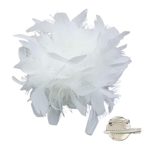 【Feder Blume Große Brosche Anstecknadeln für Frauen】Elegante Flauschige Feder Brosche Pin Zubehör Haarspange für Hochzeit Corsage Revers Pin Braut Haarband Derby Fascinator Hut Derby Cocktail Party von Lintys