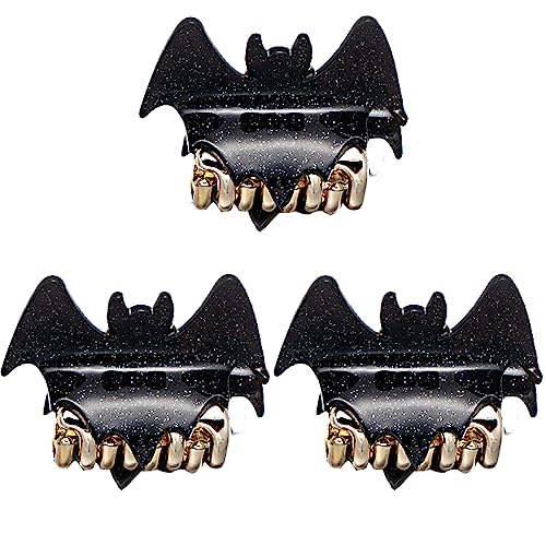 Kleine Haarklammern, Fledermausform, Mini-Haarklammern, Halloween-Haarnadel-Form, Haarschmuck für dünnes Haar, Frauen und Mädchen, Kiefer-Clip, Haarspangen, Schwarz, 3 Stück von Lintys