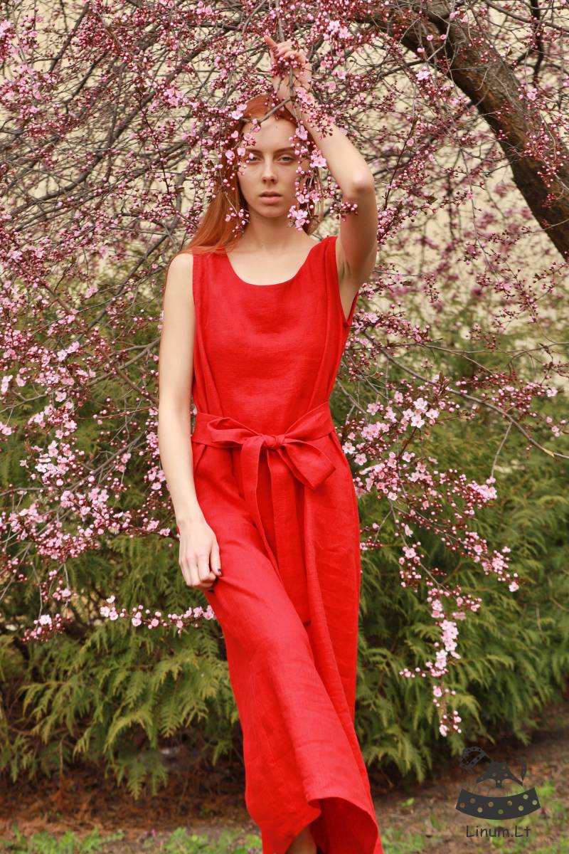 "Langes Leinenkleid "Blossom", Ärmelloses Sommerkleid, Für Frauen, Gürtelkleid Damenbekleidung." von LinumLT