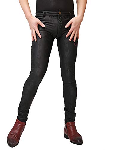 LinvMe Herren Legere Strumpfhose PU Tarnun Reißverschluss Elastisch Schwarz M von LinvMe
