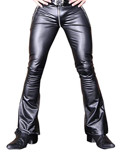 LinvMe Herren Modische PU Hose Gothic Slim Hosen Schwarz L von LinvMe