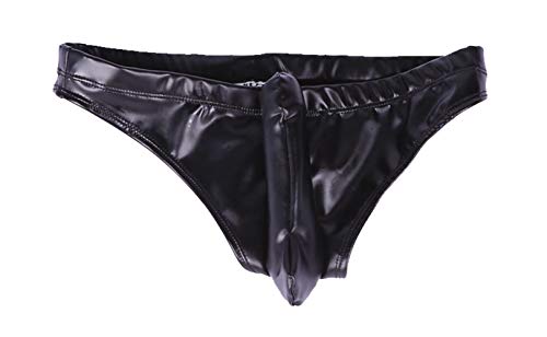 LinvMe Herren Unterwäsche Beutel Tangas Wetlook Weich Slips Unterhose Schwarz XL von LinvMe
