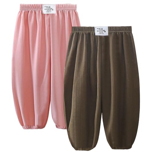 2er-Pack atmungsaktive, schnell trocknende Kinderhose mit elastischem Bund, Anti-Moskito-Hose, hautfreundlich, für aktive Jungen und Mädchen, Rosa und Bronze, 2-3 Jahre von Linwnil