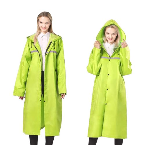 Linzrcry Damen Regenponcho Herren Wasserdicht Regenjacke Atmungsaktiv Regencape Reflektierende Streifen mit Feststellbaren Bündchen und Kapuze für Camping Reisen（Hellgrün，XXL） von Linzrcrry