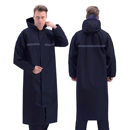 Linzrcry Damen Regenponcho Herren Wasserdicht Regenjacke Atmungsaktiv Regencape Reflektierende Streifen mit Feststellbaren Bündchen und Kapuze für Camping Reisen（Marineblau，4XL） von Linzrcrry