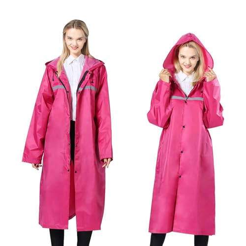 Linzrcry Damen Regenponcho Herren Wasserdicht Regenjacke Atmungsaktiv Regencape Reflektierende Streifen mit Feststellbaren Bündchen und Kapuze für Camping Reisen（Rose，4XL） von Linzrcrry