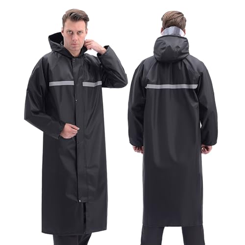 Linzrcry Damen Regenponcho Herren Wasserdicht Regenjacke Atmungsaktiv Regencape Reflektierende Streifen mit Feststellbaren Bündchen und Kapuze für Camping Reisen（Schwarz，XXL） von Linzrcrry