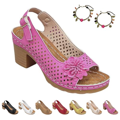 2025 Sandalen mit Schnalle und Quadratischem Absatz füR Damen, Slingback Sandalen Damen mit Absatz, Bequeme Plateau Sandalen, Pflegeleicht, Geeignet füR Die TäGliche Freizeitkleidung(Rosa,43) von Liocwocne