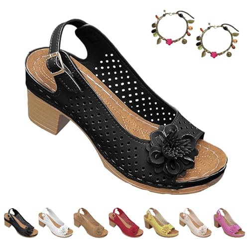 2025 Sandalen mit Schnalle und Quadratischem Absatz füR Damen, Slingback Sandalen Damen mit Absatz, Bequeme Plateau Sandalen, Pflegeleicht, Geeignet füR Die TäGliche Freizeitkleidung(Schwarz,43) von Liocwocne