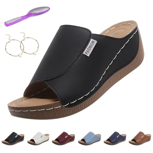 Bequeme Slides mit FußGewöLbeunterstüTzung – Einfarbige Damensandalen, Warmsday Sandalen Damen mit OrthopäDischer FußBettung und Rutschfester Sohle, Atmungsaktiv Plateau Sandalen Damen(Schwarz,42) von Liocwocne