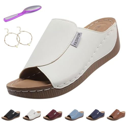 Bequeme Slides mit FußGewöLbeunterstüTzung – Einfarbige Damensandalen, Warmsday Sandalen Damen mit OrthopäDischer FußBettung und Rutschfester Sohle, Atmungsaktiv Plateau Sandalen Damen(Weiß,36) von Liocwocne