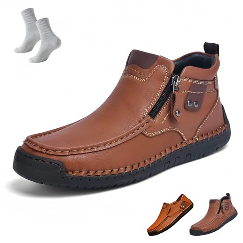 FußWohl OrthopäDische Premium-Stiefel, High-Top Outdoor Schuhe Herren Wasserdicht mit Seitlichem ReißVerschluss und HandgenäHtem Design, Lederschuhe Herren für Lange SpaziergäNge(A(High-Top),45) von Liocwocne