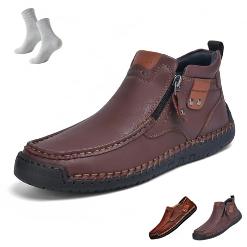 FußWohl OrthopäDische Premium-Stiefel, High-Top Outdoor Schuhe Herren Wasserdicht mit Seitlichem ReißVerschluss und HandgenäHtem Design, Lederschuhe Herren für Lange SpaziergäNge(B(High-Top),38) von Liocwocne