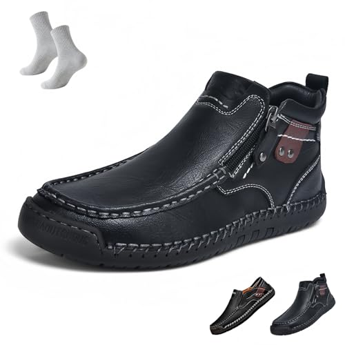 FußWohl OrthopäDische Premium-Stiefel, High-Top Outdoor Schuhe Herren Wasserdicht mit Seitlichem ReißVerschluss und HandgenäHtem Design, Lederschuhe Herren für Lange SpaziergäNge(C(High-Top),38) von Liocwocne