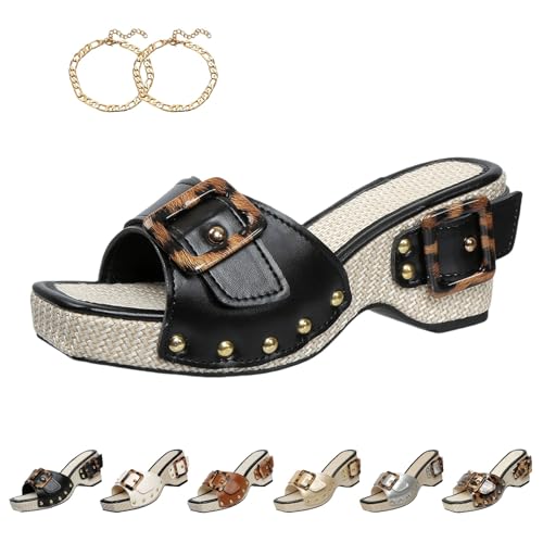 Liocwocne 2025 Neue Damensandalen mit Dickem Absatz, Warmsday Plateau Sandalen Damen, Sandalen Damen Breite FüßE, Keilsandalen, Geeignet füR Die TäGliche Freizeitkleidung(Schwarz,38) von Liocwocne