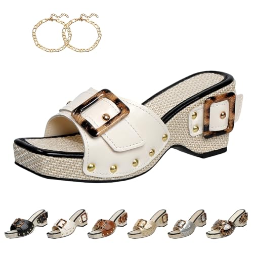 Liocwocne 2025 Neue Damensandalen mit Dickem Absatz, Warmsday Plateau Sandalen Damen, Sandalen Damen Breite FüßE, Keilsandalen, Geeignet füR Die TäGliche Freizeitkleidung(Weiß,38) von Liocwocne