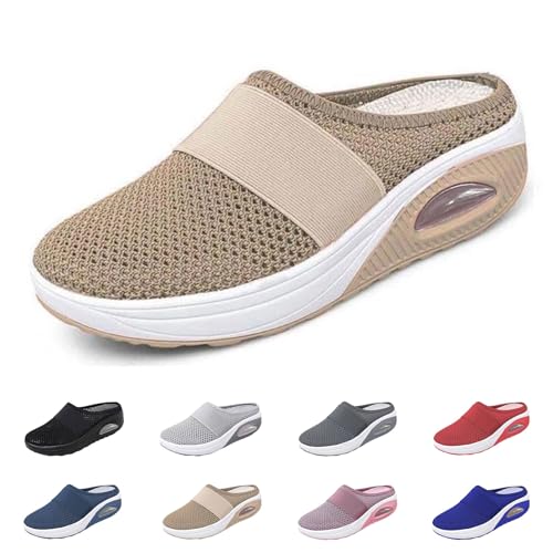 Liocwocne Bequeme Diabetikerschuhe, Diabetiker Schuhe Damen, Air Cushion Slip-On Wochkauf Schuhe, OrthopäDische Hausschuhe Damen füR Den TäGlichen Gebrauch, Bequem und Atmungsaktiv(Khaki,42) von Liocwocne